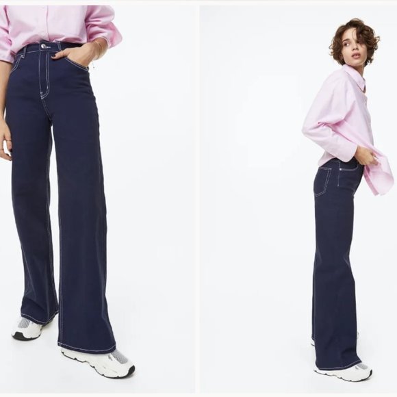 COPY - Straight Wide-leg Twill Dark Blue Pants - H&M - Picture 9 of 10